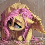  2017 assasinmonkey blue_eyes crying equine female feral fluttershy_(mlp) friendship_is_magic hair looking_at_viewer mammal my_little_pony pegasus pink_hair raining solo tears wet_hair wings 