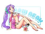  1girl banpresto bikini donut nail_polish purple_hair sharlie_lunoille super_robot_wars super_robot_wars_neo 