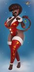  2017 absurd_res barefoot big_breasts breasts cat christmas clothing feline female green_eyes hi_res holidays legwear lipstick looking_at_viewer makeup mammal mistletoe neozoa plant ribbons smile solo stockings thick_thighs voluptuous wide_hips winter 