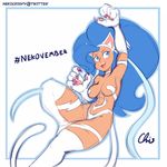  2017 animal_humanoid blue_eyes blue_hair breasts cat_humanoid claws darkstalkers felicia_(darkstalkers) feline female hair hi_res humanoid long_hair mammal nekocrispy open_mouth solo video_games 