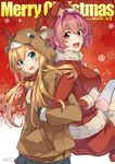  abukuma_(kantai_collection) anchor_earrings animal_costume antlers blonde_hair blue_eyes breasts christmas gloves hat highres kantai_collection kinu_(kantai_collection) konishi_(koconatu) large_breasts long_hair looking_at_viewer merry_christmas multiple_girls non-web_source official_art open_mouth orange_eyes pink_hair reindeer_antlers reindeer_costume santa_costume santa_hat short_hair thighhighs twintails 