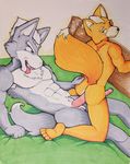  abs anal anal_penetration bed canine fox fox_mccloud hokshi male male/male mammal muscular nintendo penetration penis star_fox tongue video_games wolf wolf_o&#039;donnell 