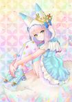  1girl animal_ears aqua_eyes crown dress final_fantasy high_heels hooded humanization personification solo square_enix tama_(world_of_final_fantasy) thighhighs world_of_final_fantasy 