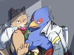  avian bird canine clothed clothing condom falco_lombardi feet fox fox_mccloud looking_back male male/male mammal nintendo ohjing1004 star_fox video_games yeonok104 