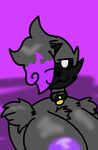  big_breasts black_fur breasts collar enderpup exposed_nipple fur fuzzy_sholders grey_fur highlights huge_breasts inverse_eyes linkette_puppo looking_at_user no_watermark purple_highlights simplistic_art_style simplistic_background smug_look thatdoggolinkie thick_outlines 