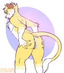  anthro anus athletic butt cuntboy feline flynx-flink fur hair intersex lion mammal multicolored_fur nude presenting presenting_hindquarters presenting_pussy pussy simple_background solo white_fur yellow_fur 