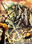  armor armored_boots boots cape company_name electricity faceless faceless_male fire_emblem fire_emblem:_seima_no_kouseki fire_emblem_cipher gloves green_eyes green_hair horns horse kyle_(fire_emblem) male_focus nagahama_megumi official_art open_mouth polearm rock shield sky solo_focus spear teeth weapon 