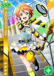  blush character_name crayons dress gloves green_eyes hoshizora_rin love_live!_school_idol_festival love_live!_school_idol_project orange_hair overalls scarf short_hair smile 