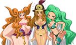  amazon aphelandra bikini boa_marigold boa_sandersonia breasts cleavage clothed clothing female group hair human human_only larger_female long_hair mammal one_piece size_difference smile swimsuit unknown_artist 