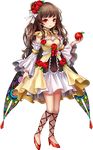  alcazar_of_segovia_(oshiro_project) apple brown_hair detached_sleeves dress flower food fruit full_body hair_flower hair_ornament hair_ribbon high_heels holding holding_food holding_fruit holding_staff long_hair looking_at_viewer o-satomi official_art oshiro_project oshiro_project_re red_eyes red_footwear ribbon rose sleeveless sleeveless_dress solo staff transparent_background white_ribbon yellow_dress 