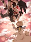  1girl ahoge bandaged_arm bandages black_hair blonde_hair choker commentary_request gloves highres laphicet_(tales) long_hair short_hair tales_of_(series) tales_of_berseria tears thighhighs torn_clothes torn_legwear velvet_crowe yellow_eyes youme_xz 