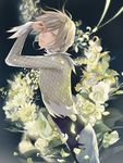  blonde_hair bodysuit flower green_eyes hair_over_one_eye male_focus megane_(artist) petals rose yuri!!!_on_ice yuri_plisetsky 