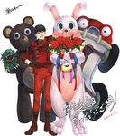  akira_(movie) ambiguous_gender animate_inanimate bear car flower human japanese_text lagomorph male mammal plant rabbit ribbons rose shotaro_kaneda simple_background smile standing text unknown_artist vehicle white_background 