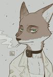  2017 akumicke anthro canine clothed clothing collar disney fox fur male mammal nick_wilde shock_collar smoke zootopia 