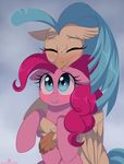  2017 avian blue_eyes blue_hair blush duo earth_pony equine eyelashes eyes_closed feathered_wings feathers female feral friendship_is_magic hair hippogryph hooves horse hug mammal momomistress my_little_pony my_little_pony_the_movie pink_hair pinkie_pie_(mlp) pony princess_skystar_(mlp) smile wings 