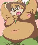  810_snafking bear belly blush clothed clothing eyewear glasses hat male mammal moobs nipples overweight slightly_chubby straw_hat tokyo_afterschool_summoners topless volos 