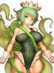  ass_visible_through_thighs bare_shoulders breasts clenched_hands covered_navel covered_nipples fumio_(rsqkr) gloves green_eyes green_hair hips large_breasts leotard mahoujin_guruguru planano plant_girl short_hair solo thighs white_gloves 