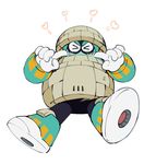  &gt;_&lt; block_man heart male_focus pointing pointing_at_self robot rockman rockman_11 simple_background solo white_background 