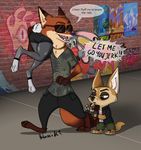  2017 absurd_res anthro canine clothed clothing collar disney eyewear female fennec finnick fox fur hi_res holmssie judy_hopps lagomorph male mammal nick_wilde rabbit smoke sunglasses zootopia 