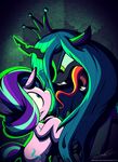  2016 blue_eyes changeling crown cutie_mark duo equine fangs female friendship_is_magic green_eyes hair horn long_tongue magic mammal multicolored_hair my_little_pony open_mouth queen_chrysalis_(mlp) scared starlight_glimmer_(mlp) teal_hair therandomjoyrider threatening tongue tongue_out unicorn 