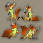  2016 anthro black_nose blue_necktie canine clothed clothing digital_drawing_(artwork) digital_media_(artwork) disney fox fur green_clothing green_shirt hi_res hindpaw male mammal mirror multiple_poses necktie nick_wilde open_mouth orange_fur pants pawpads paws pose sharpdressedreptile simple_background smile tongue tongue_out zootopia 