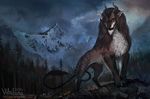  amazing_background chimera claws cloud creepy detailed_background feral forest horn hybrid long_tail mountain tree unknown_species whiluna 