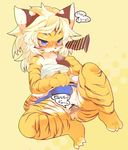  1girl artist_request blonde_hair blue_eyes censored fullbokko_heroes furry group_sex penis pussy sex short_hair solo tiger 