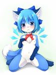  1girl blue_eyes blue_hair blush breasts cirno furry kagerofu navel nipples nude pussy small_breasts solo touhou wings 