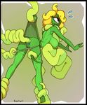  2017 alien anal anthro bent_over big_breasts blonde_hair breasts butt clothed clothing female hair legwear looking_back not_furry oral pulled_panties restrained robotjoe sex tentacle_sex tentacles thigh_highs undressing white_panties 