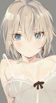  anastasia_(idolmaster) blue_eyes blush breasts closed_mouth grey_hair hair_between_eyes idolmaster idolmaster_cinderella_girls lingerie looking_at_viewer medium_breasts negligee nipples see-through short_hair simple_background solo tetsujin_momoko underwear 