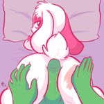  &lt;3 anon anthro butt butt_grab butt_slap duo female first_person_view fur green_skin hand_on_butt heart_shaped_fur hot_dogging human lagomorph looking_at_viewer looking_back male mammal mt penis pink_fur rabbit slap white_fur wink_(mt) 