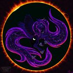  2017 amarynceus cosmic_hair crown cutie_mark darkness equine feathered_wings feathers female flying friendship_is_magic half-closed_eyes hi_res horn mammal my_little_pony princess_luna_(mlp) solar_eclipse solo spread_wings teal_eyes winged_unicorn wings 