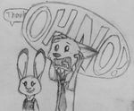  2017 anthro canine clothed clothing comic disney female fox fur hi_res judy_hopps lagomorph male mammal monochrome nick_wilde rabbit sketch theblueberrycarrots zootopia 