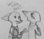  2017 anthro arctic_fox canine clothed clothing comic disney female fox fur hi_res male mammal monochrome nick_wilde sketch skye_(zootopia) theblueberrycarrots zootopia 