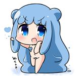  :d absurdly_long_hair bangs barefoot blue_eyes blue_hair blush chibi commentary_request convenient_censoring double_bun eyebrows_visible_through_hair full_body goo_girl half_slime-chan hana_kazari hand_in_hair hand_on_own_cheek heart long_hair looking_at_viewer monster_girl navel nude open_mouth original smile standing standing_on_one_leg translation_request v-shaped_eyebrows very_long_hair white_background 