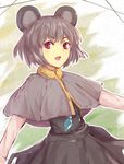  alder animal_ears blush eyebrows_visible_through_hair grey_hair long_sleeves looking_at_viewer mouse_ears nazrin open_mouth red_eyes short_hair sketch smile solo touhou 