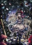  alice_(wonderland) alice_in_wonderland apron bad_id bad_pixiv_id blonde_hair blue_dress blue_eyes bow card castle checkered checkered_floor cheshire_cat dress emone04 flower forest fork frilled_dress frills grin hair_bow hat hat_bow knife long_hair long_sleeves looking_at_viewer mushroom nature original playing_card pocket_watch puffy_long_sleeves puffy_sleeves red_flower red_rose rose sharp_teeth smile standing striped striped_legwear stuffed_animal stuffed_bunny stuffed_toy teeth thighhighs top_hat watch white_flower white_rose 
