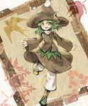  amanomori_shou androgynous anmita_(rarutos) antennae boots green_eyes green_hair hat len'en open_mouth short_hair smile solo turtleneck 