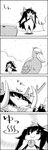  bird bow capybara cloak comic commentary_request fake_antlers greyscale hair_bow highres kimeemaru long_hair monochrome no_humans reiuji_utsuho shameimaru_aya shoebill smile snow snowing takobue tani_takeshi touhou translation_request yukkuri_shiteitte_ne 