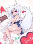  2017 animal_humanoid breasts butt candy cherry clothed clothing female food fox_humanoid fruit hair humanoid long_hair looking_at_viewer messy open_mouth panties partially_clothed red_eyes solo sseopik strawberry underwear whipped_cream white_hair 