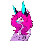  2017 blue_nose breasts canine colab diamond_(disambiguation) draco-canine female fluffy fox hair hybrid mammal markings neon peach_ring pink_hair purple_skin solo yellow_eyes 