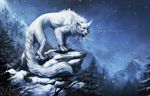  amazing_background blue_theme bracelet detailed_background fangs feline feral forest fur hindpaw jewelry light_theme mammal mane mountain paws pentacle snow solo storm tree unknown_species whiluna white_fur winter 