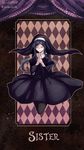  1girl blue_hair danganronpa dress eyes_closed eyewear glasses hands headdress long_hair new_danganronpa_v3 nun pantyhose sayanagi_kaya shirogane_tsumugi smile solo 