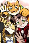 2017 amber_eyes anthro blue_eyes cat feline fur green_eyes leopard likulau lin_hu looking_at_viewer male mammal nekojishi shu-chi tagme tattoo tiger 
