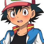  black_hair brown_eyes kousuke_(ko_suke) male_focus open_mouth pokemon pokemon_(anime) pokemon_m21 satoshi_(pokemon) simple_background solo surprised upper_body whisker_markings white_background 