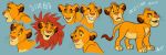  ambiguous_gender blue_background cub disney eyes_closed feline feral fur lion mammal meertak multiple_poses open_mouth pantherine pink_nose pose quadruped simba simple_background solo teeth the_lion_king yellow_fur yellow_sclera young 
