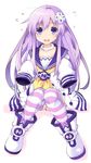  age_regression d-pad d-pad_hair_ornament dress hair_ornament iwasi-r long_hair looking_at_viewer nepgear neptune_(series) oversized_clothes panties pantyshot pantyshot_(sitting) purple_eyes purple_hair sitting solo striped striped_legwear striped_panties thighhighs thighs underwear younger 