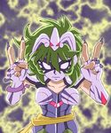  armor breasts commentary_request fingerless_gloves gloves green_hair long_hair mask medium_breasts onnaski ophiuchus_shaina saint_seiya saint_seiya_omega shoulder_pads solo 