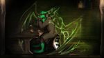  2017 anthro barefoot canine clothed clothing digital_media_(artwork) dragon duo ghost green_eyes horn lycangel mammal membranous_wings spines spirit wings wolf 