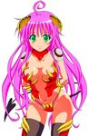  1girl areolae blush demon_girl demon_horns demon_tail green_eyes horns lala_satalin_deviluke nipple_slip nipples nude pink_hair seductive_smile smile solo succubus tail to_love-ru 